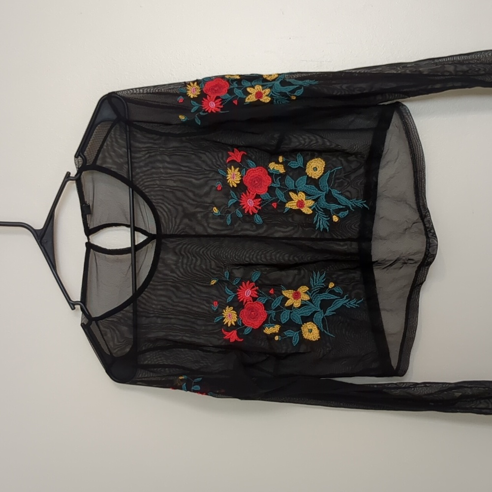 Forever 21 Sheer Mesh Embroidered Floral Top